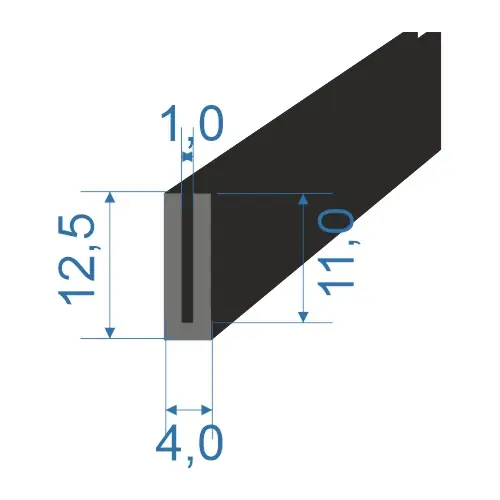 Akce 05355470 Pryžový profil tvaru "U", 12,5x4/1mm, 70°Sh, NBR, -40°C/+70°C, černý